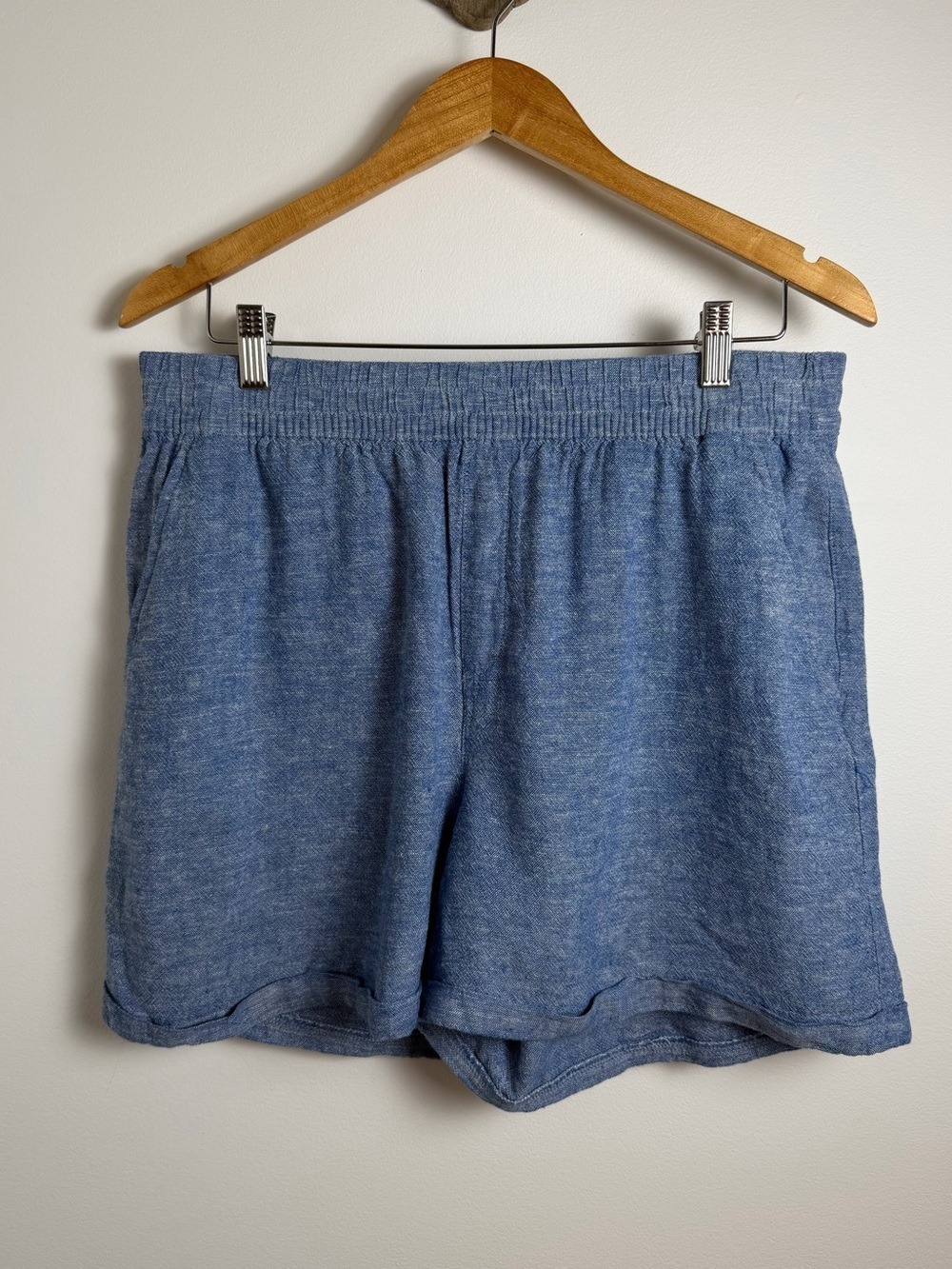 Frank And Oak Linen Blend Pull-On Shorts Size Medium Blue Casual Summer